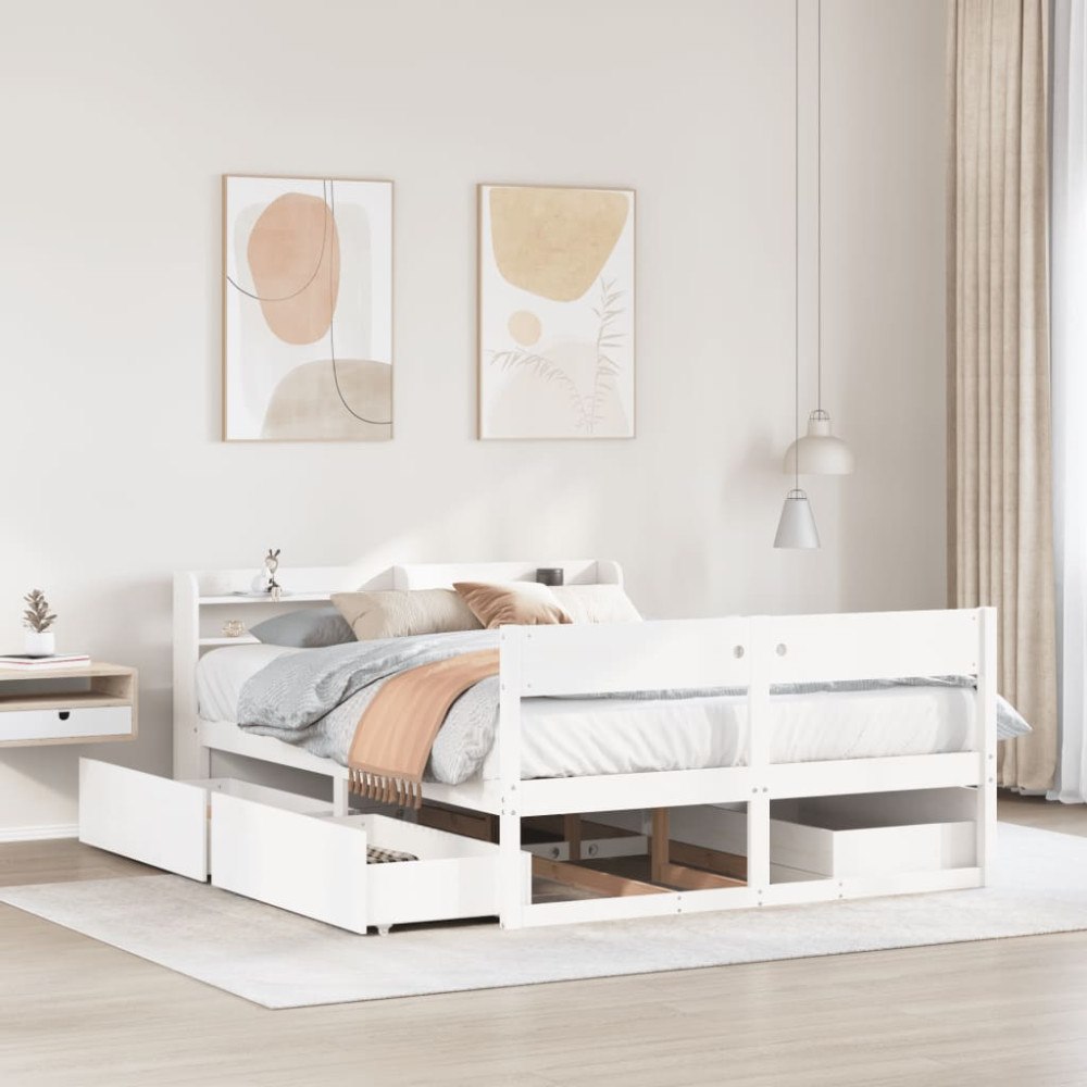 vidaXL Sängram utan madrass vit 160x200 cm massiv furu