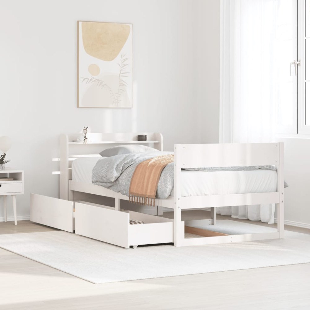 vidaXL Sängram utan madrass vit 75x190 cm massiv furu