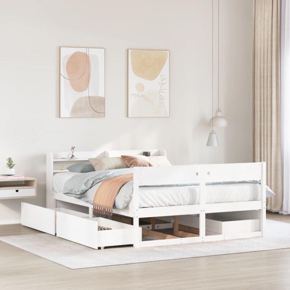 vidaXL Sängram utan madrass vit 140x200 cm massiv furu