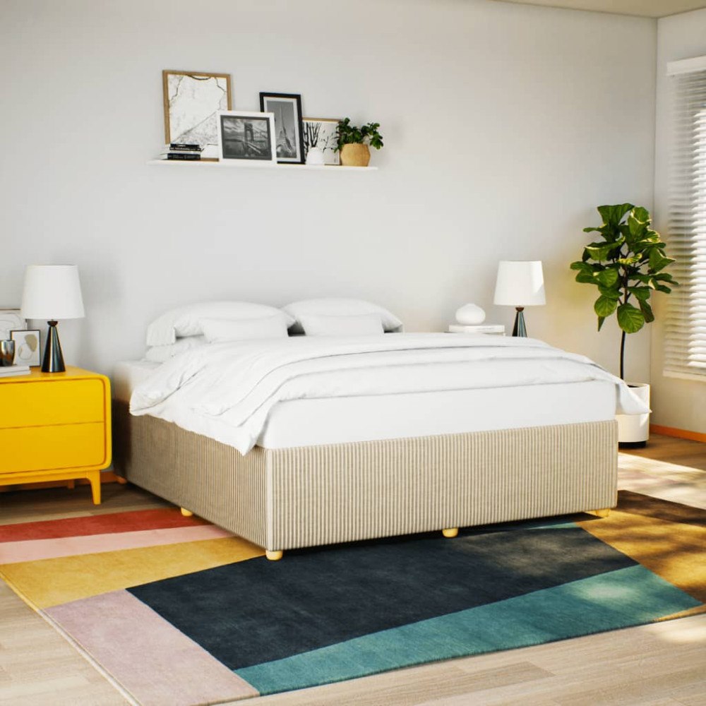 vidaXL Sängram utan madrass gräddvit 200x200 cm tyg