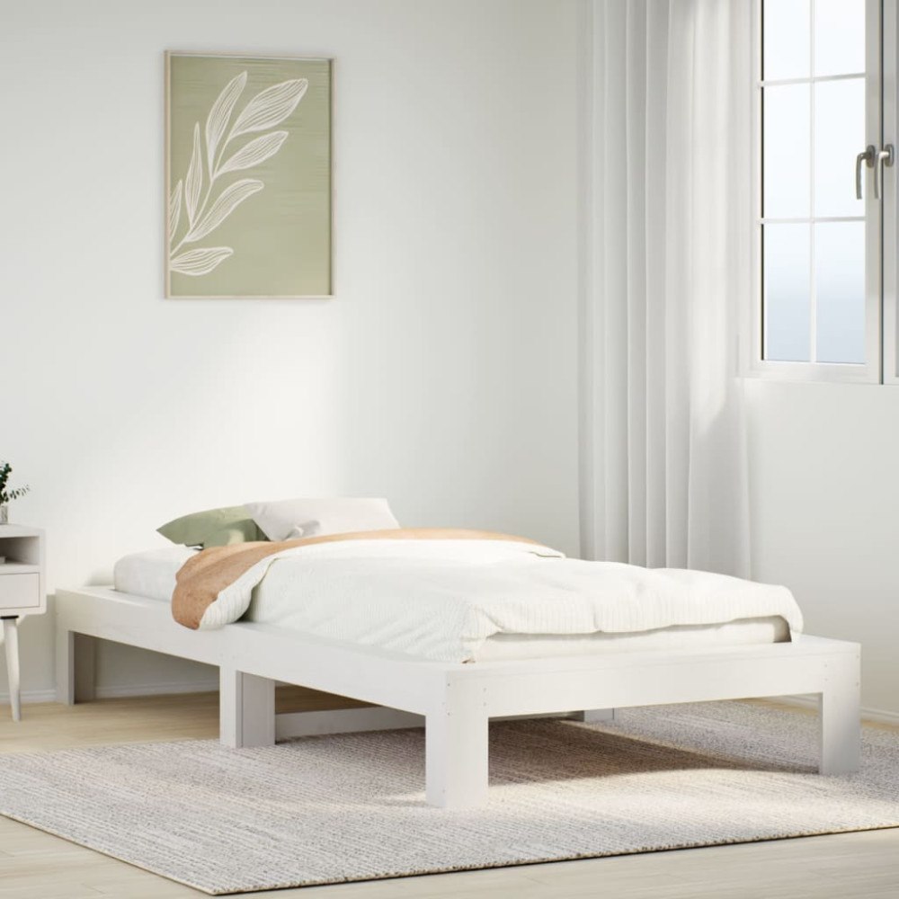 vidaXL Sängram utan madrass vit 75x190 cm massiv furu