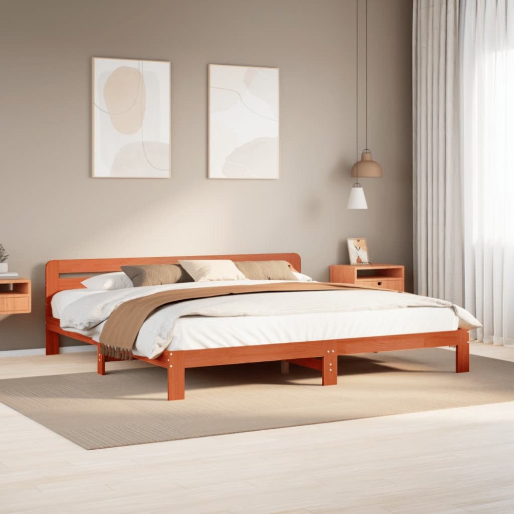 vidaXL Sängram utan madrass vaxbrun 200x200 cm massiv furu