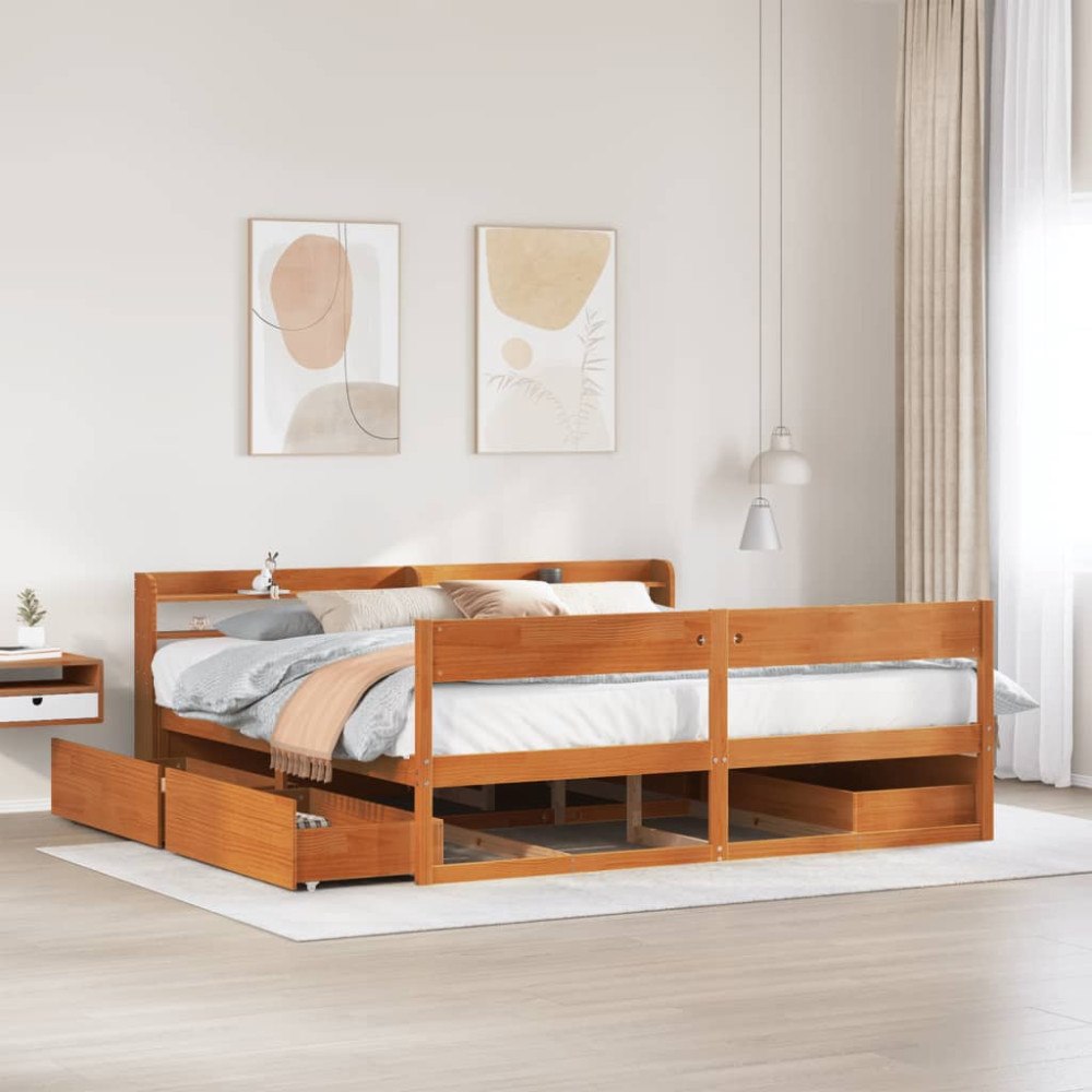 vidaXL Sängram utan madrass vaxbrun 200x200 cm massiv furu