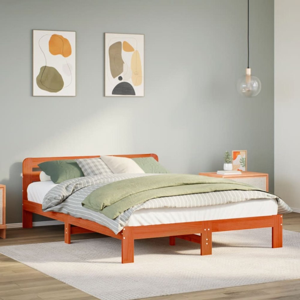 vidaXL Sängram utan madrass vaxbrun 140x200 cm massiv furu