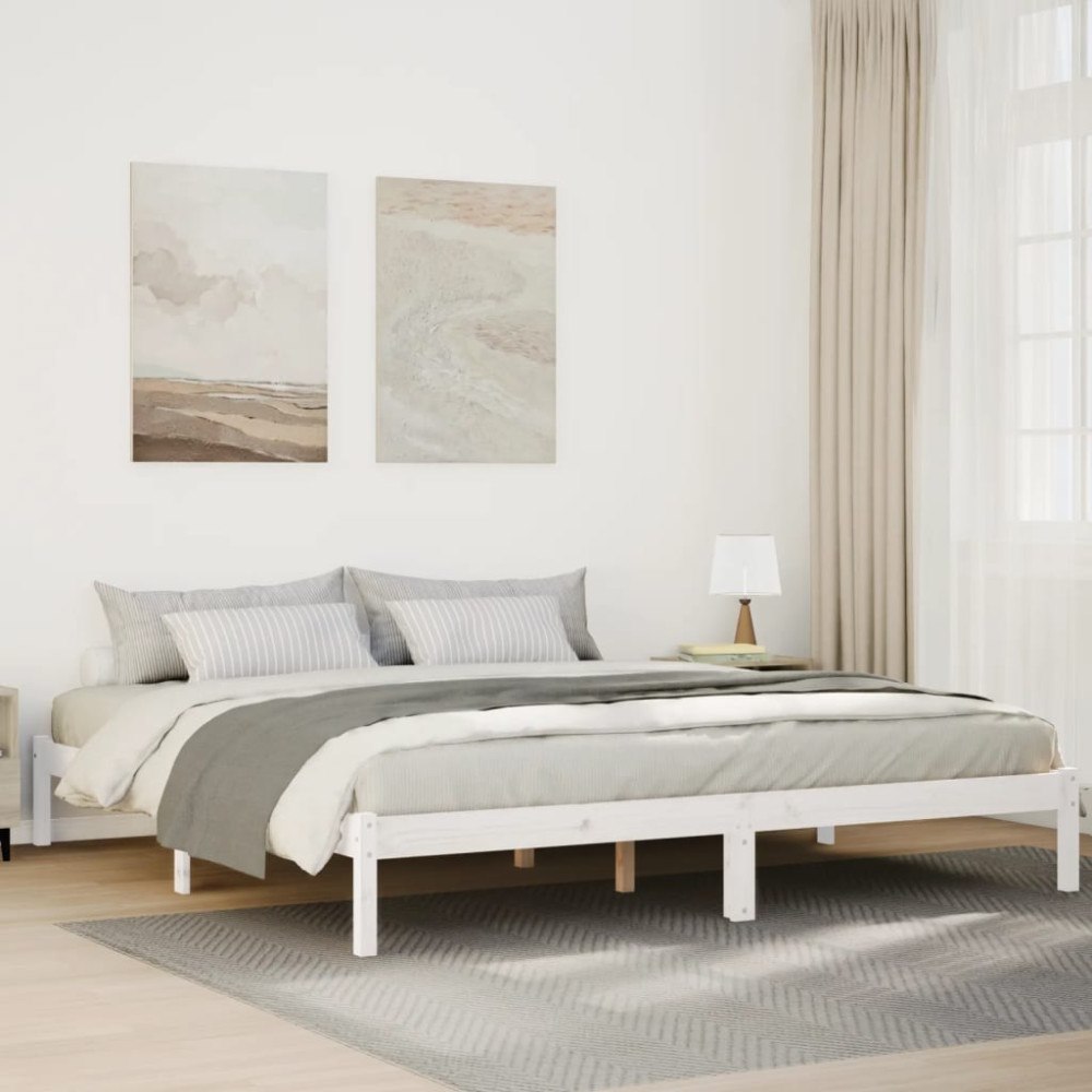 vidaXL Sängram utan madrass extra lång vit 200x220 cm massiv furu