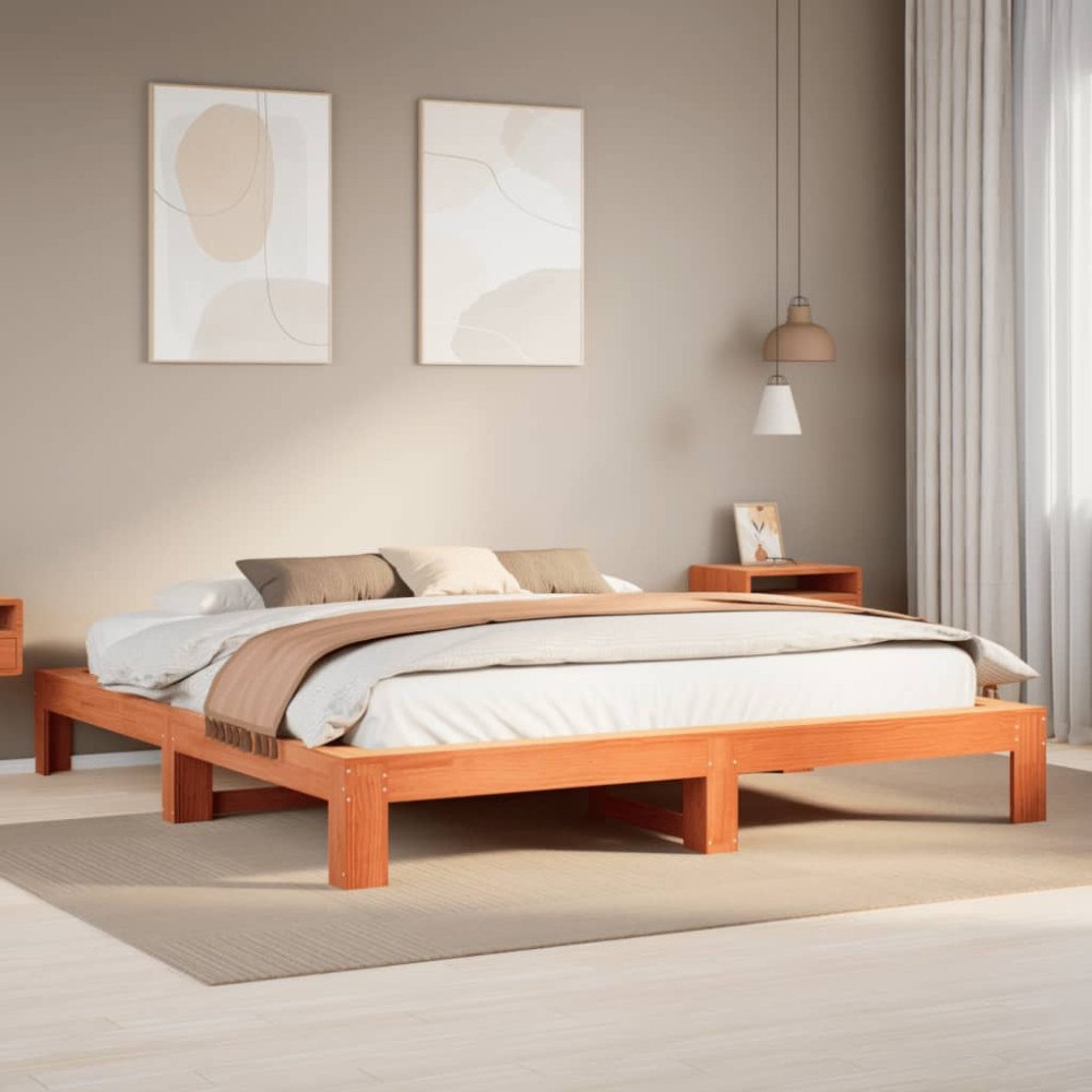 vidaXL Sängram utan madrass vaxbrun 180x200 cm massiv furu