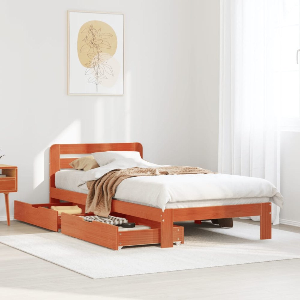 vidaXL Sängram utan madrass vaxad brun 90x190 cm massiv furu