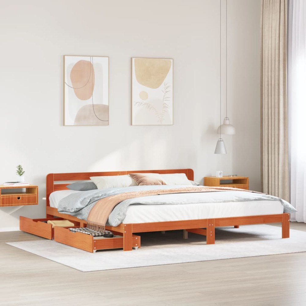 vidaXL Sängram utan madrass vaxbrun 200x200 cm massiv furu