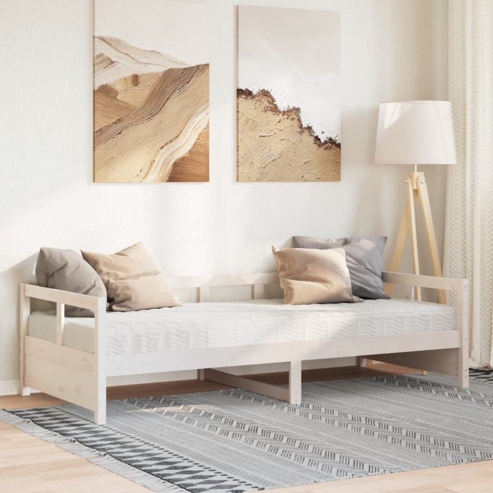 vidaXL Dagbädd med madrass vit 80x200 cm massiv furu