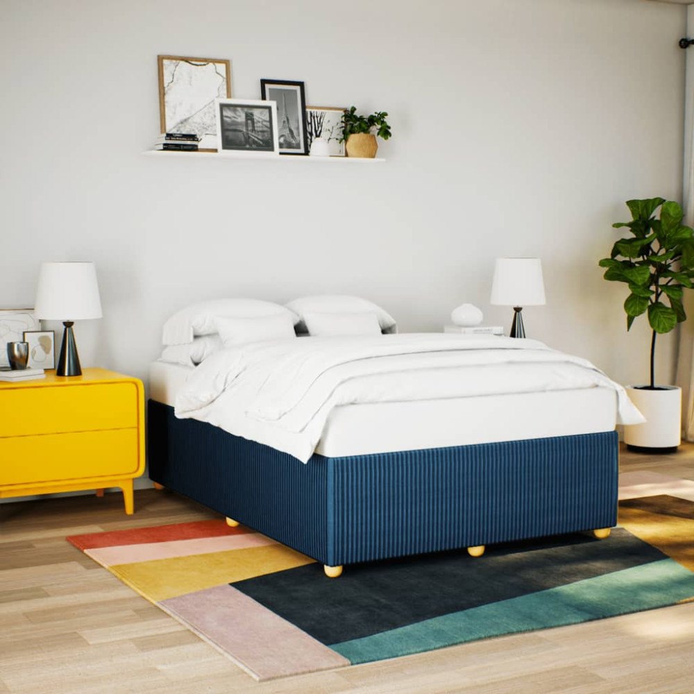 vidaXL Sängram utan madrass blå 140x190 cm tyg