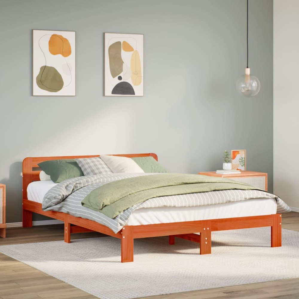 vidaXL Sängram utan madrass vaxbrun 160x200 cm massiv furu