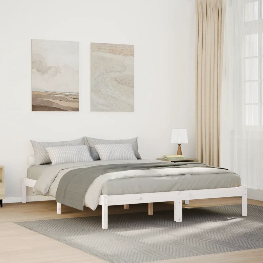 vidaXL Sängram utan madrass extra lång vit 140x220 cm massiv furu