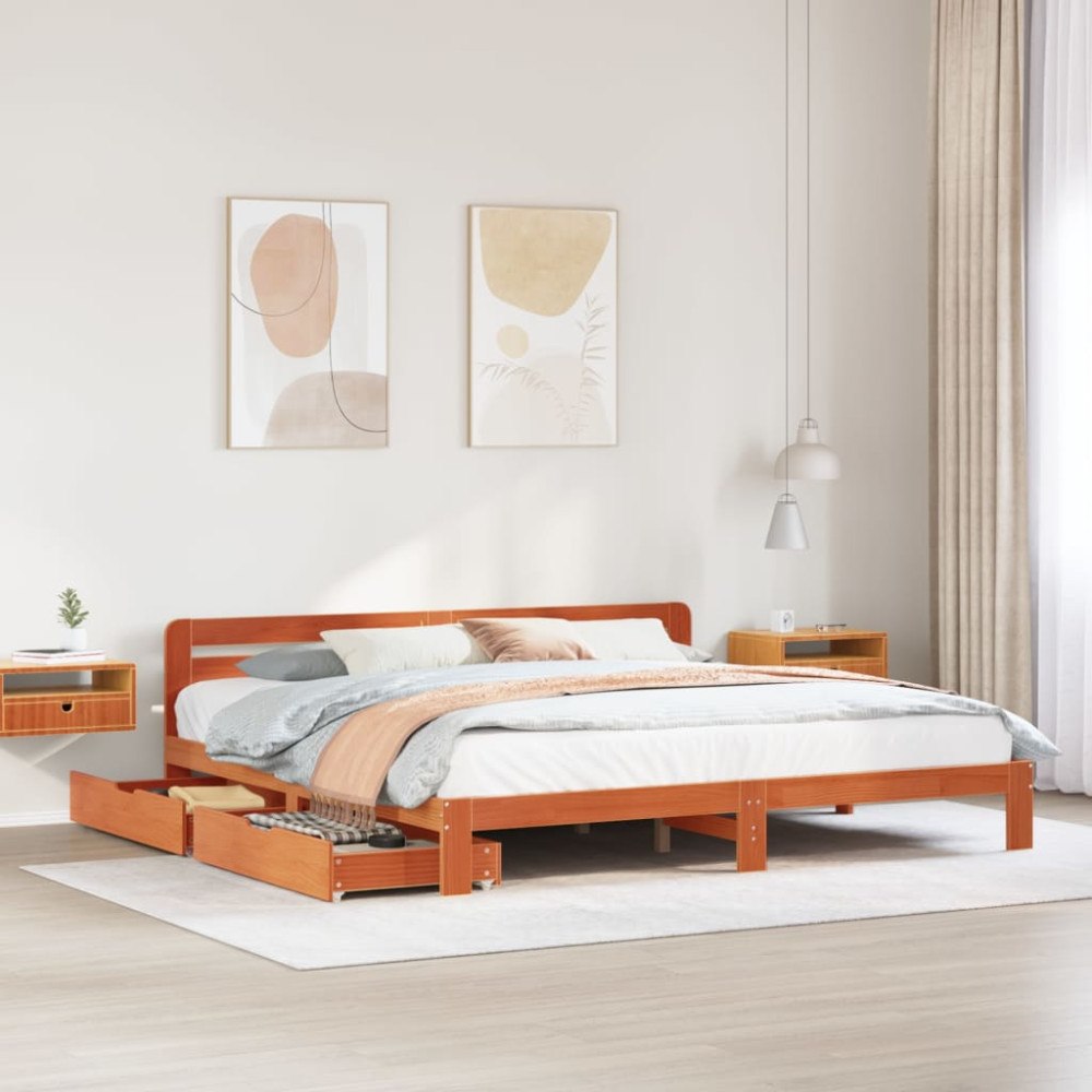 vidaXL Sängram utan madrass vaxbrun 180x200 cm massiv furu
