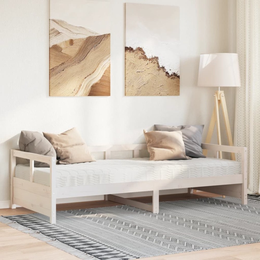 vidaXL Dagbädd med madrass vit 90x200 cm massiv furu