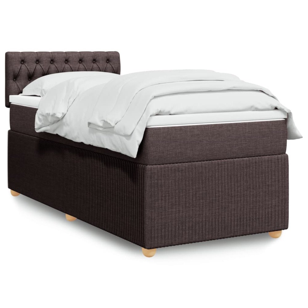 vidaXL Ramsäng med madrass mörkbrun 90x190 cm tyg
