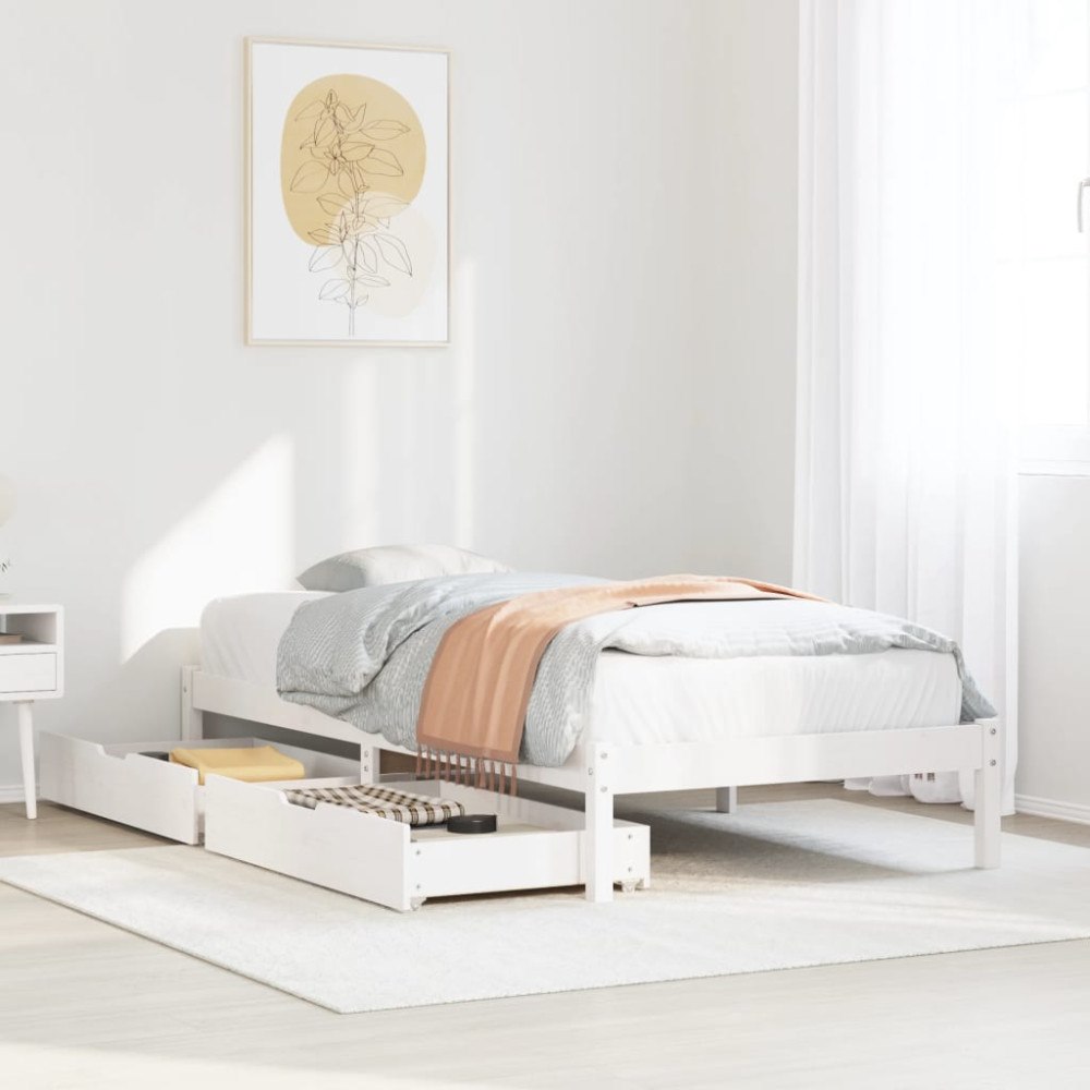 vidaXL Sängram utan madrass vit 90x200 cm massiv furu