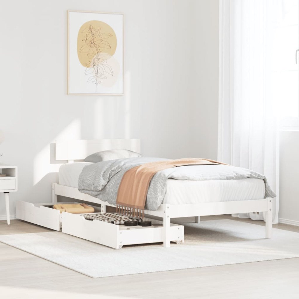 vidaXL Sängram utan madrass vit 75x190 cm massiv furu