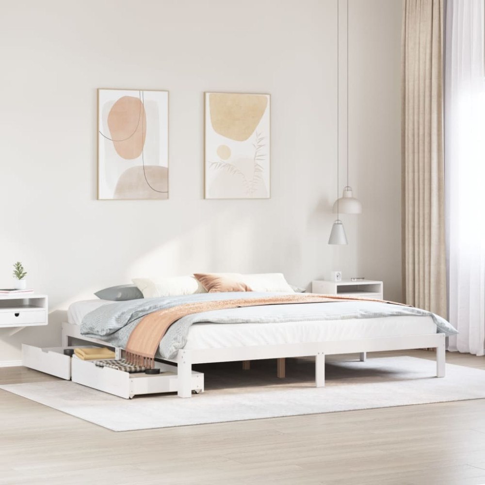 vidaXL Sängram med lådor vit 180x200 cm massiv furu
