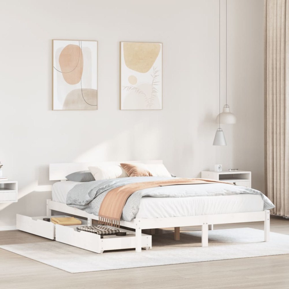 vidaXL Sängram utan madrass vit 140x200 cm massiv furu