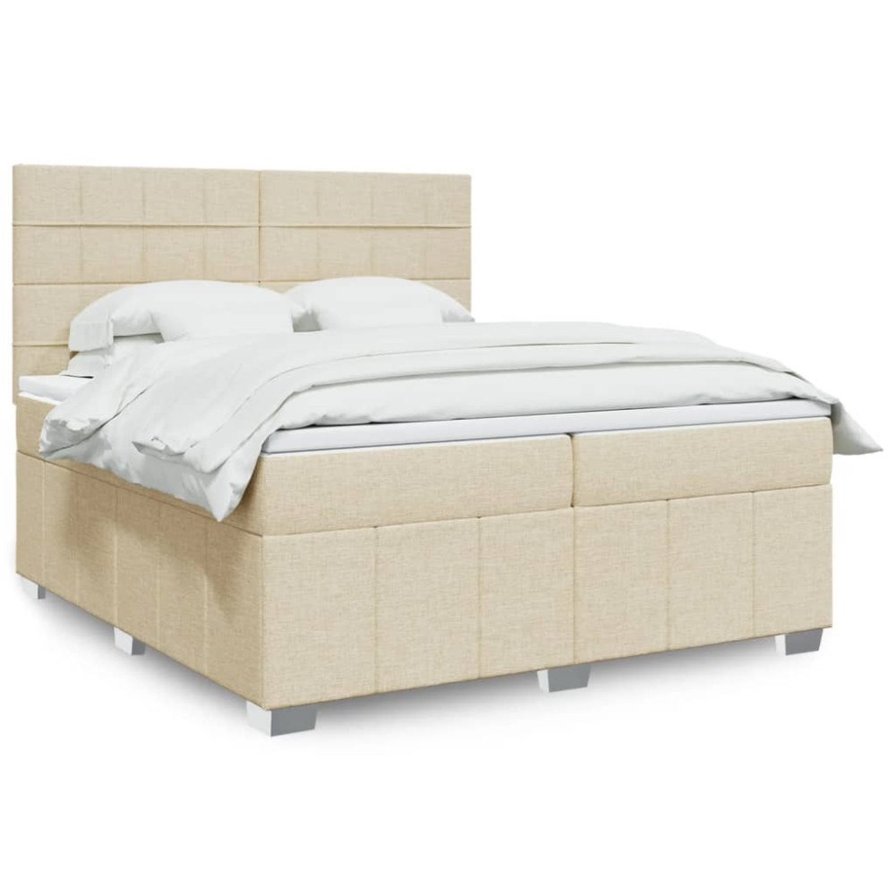vidaXL Ramsäng med madrass gräddvit 200x200 cm tyg