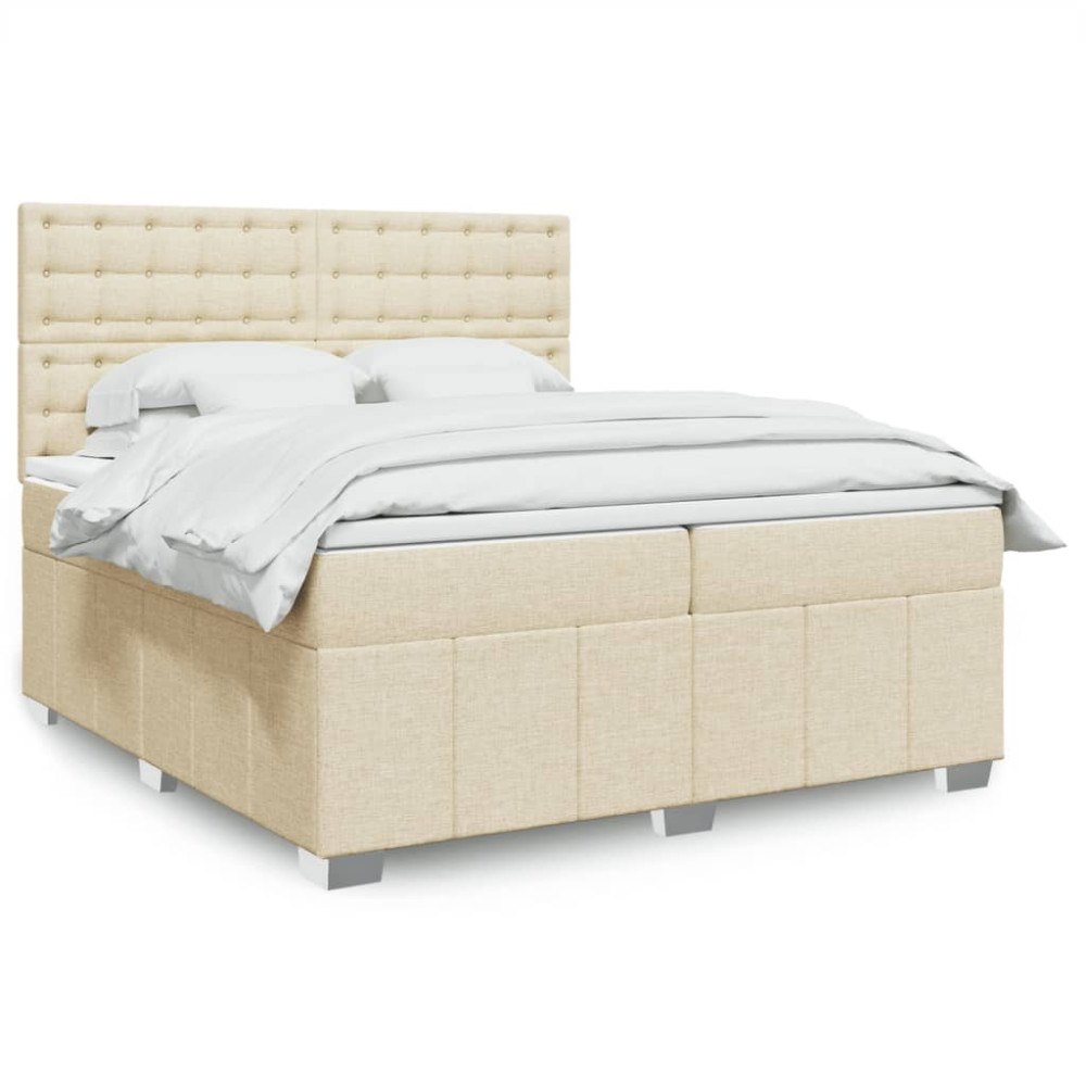 vidaXL Ramsäng med madrass gräddvit 200x200 cm tyg