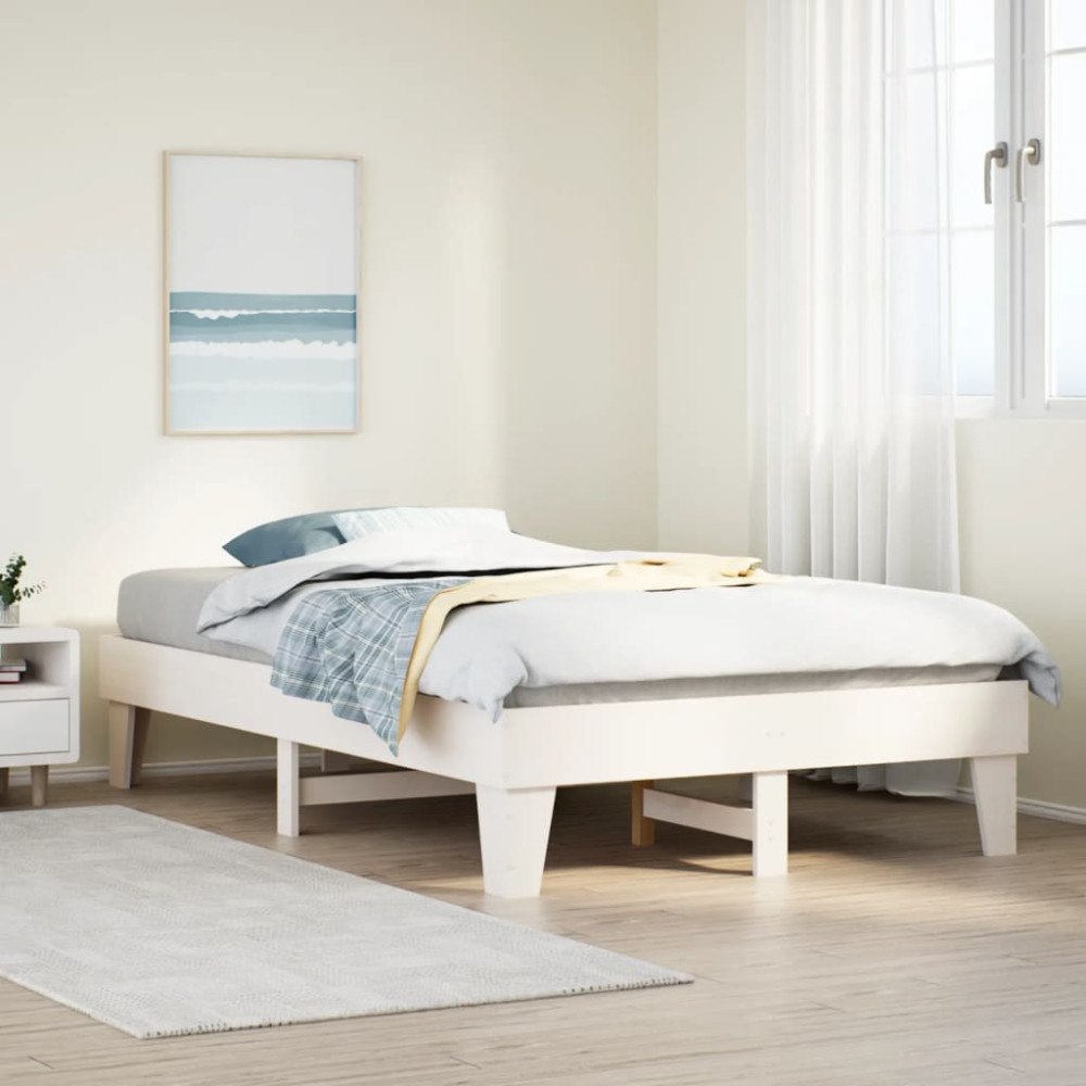 vidaXL Sängram utan madrass vit 120x190 cm massiv furu