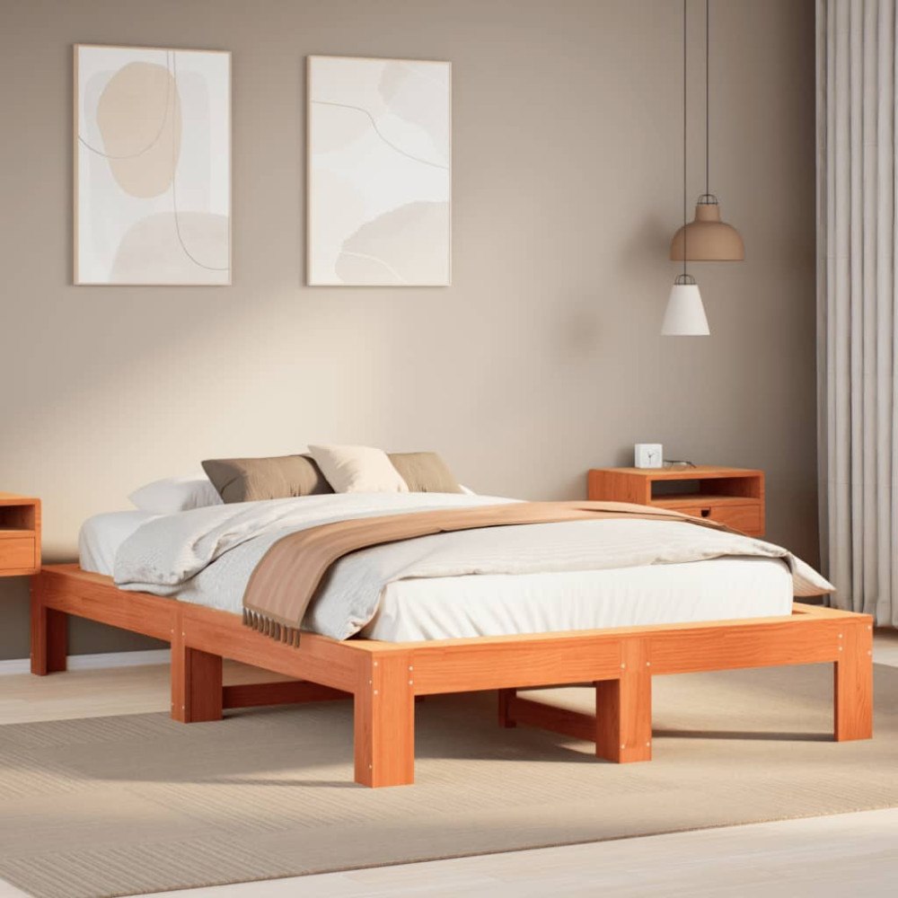vidaXL Sängram utan madrass vaxbrun 120x200 cm massiv furu