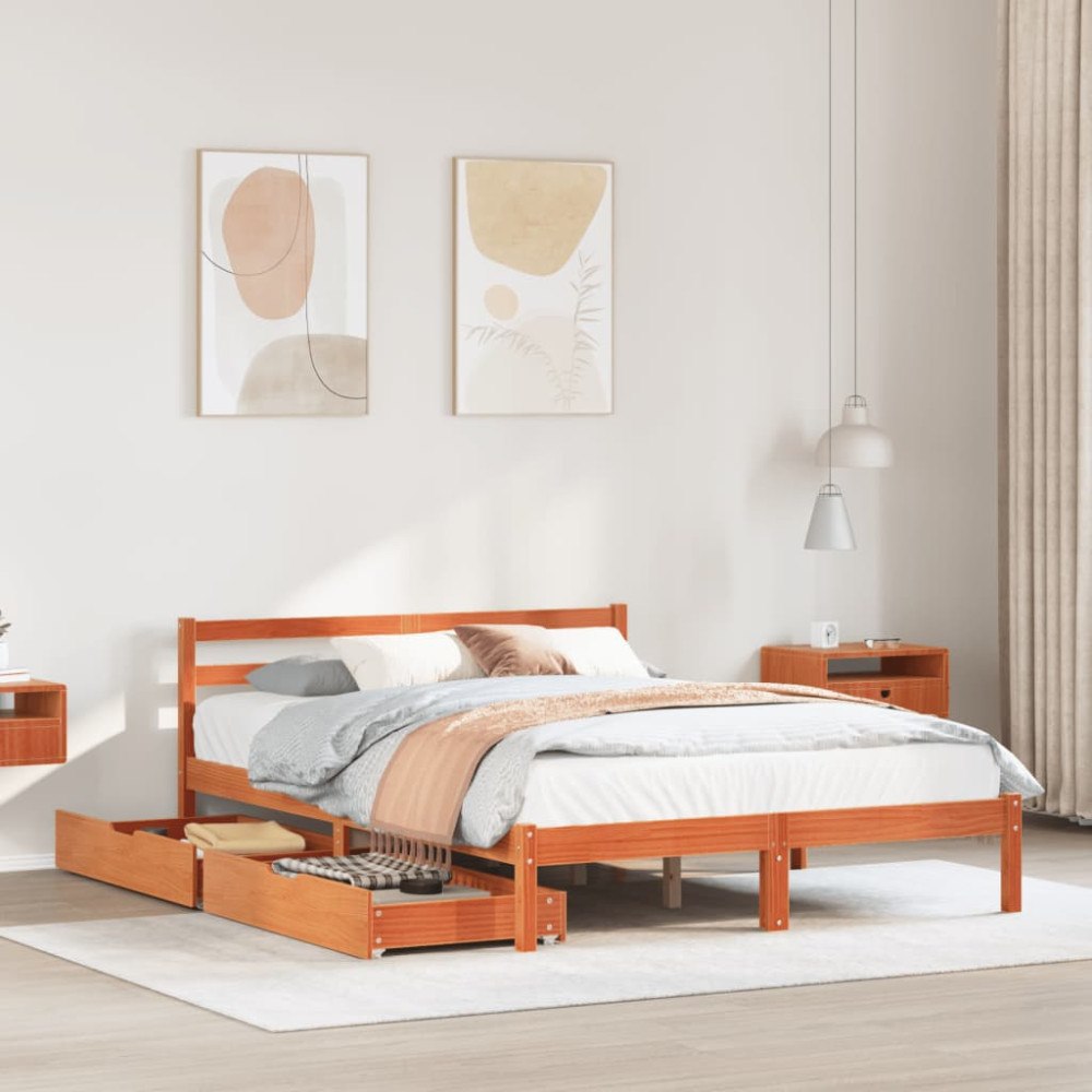 vidaXL Sängram utan madrass vaxbrun 120x190 cm massiv furu