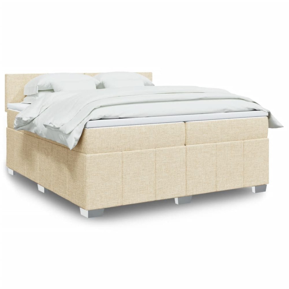 vidaXL Ramsäng med madrass gräddvit 200x200 cm tyg
