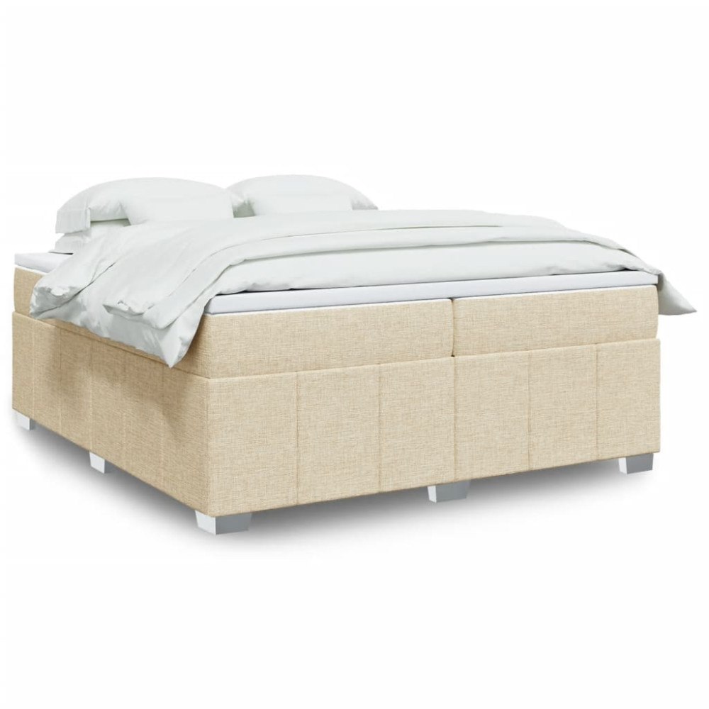 vidaXL Ramsäng med madrass gräddvit 200x200 cm tyg