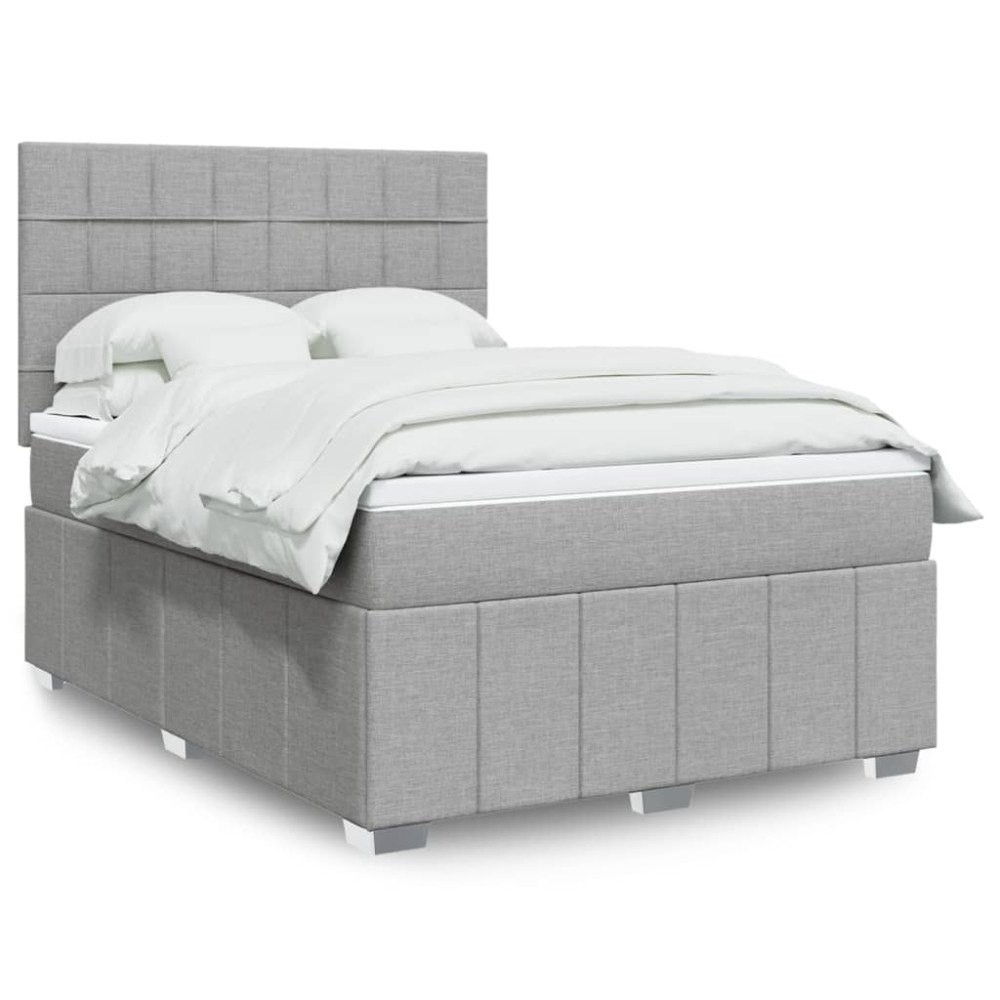 vidaXL Ramsäng med madrass ljusgrå 140x190 cm tyg