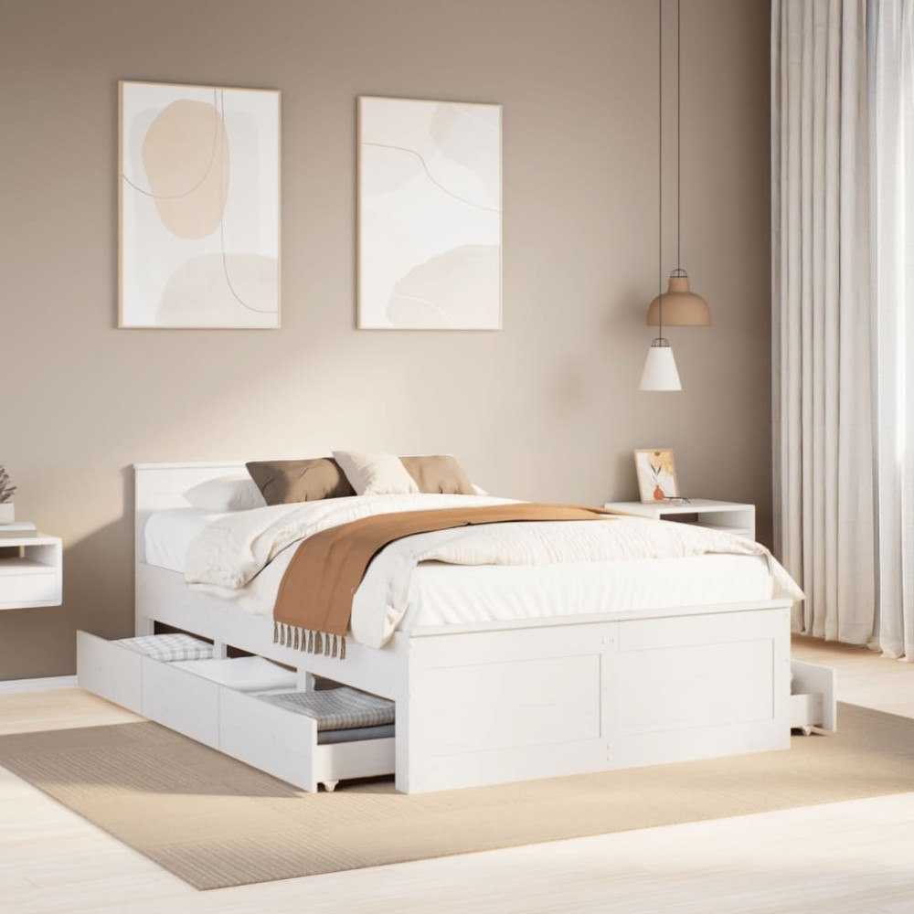 vidaXL Sängram utan madrass med huvudgavel vit 120x190 cm massiv furu