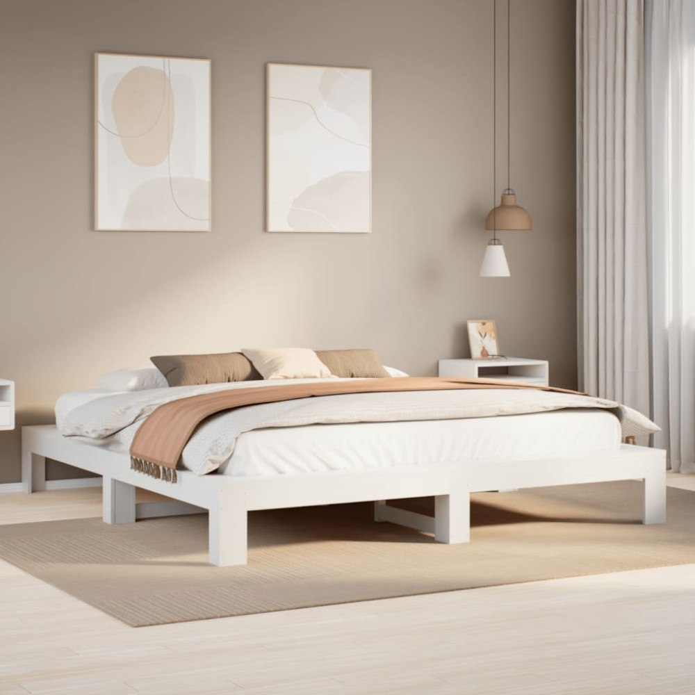 vidaXL Sängram utan madrass vit 200x200 cm massiv furu
