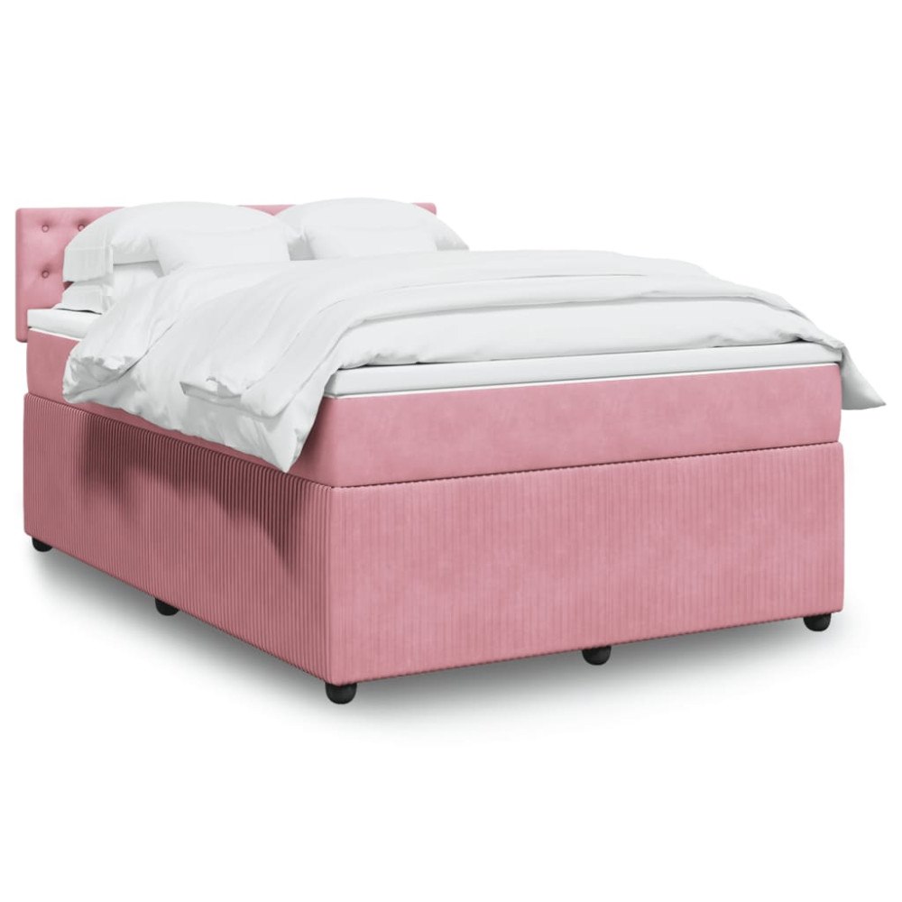 vidaXL Ramsäng med madrass rosa 140x190 cm sammet