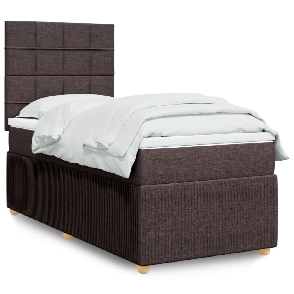 vidaXL Ramsäng med madrass mörkbrun 90x190 cm tyg