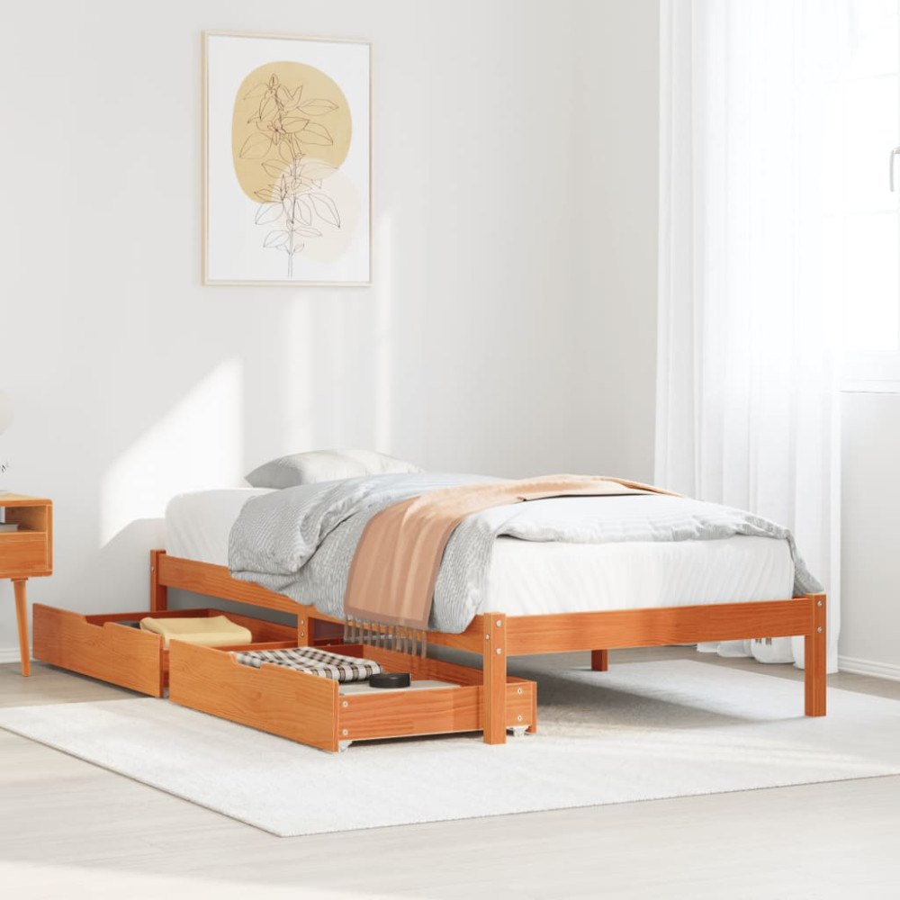vidaXL Sängram utan madrass vaxad brun 90x190 cm massiv furu