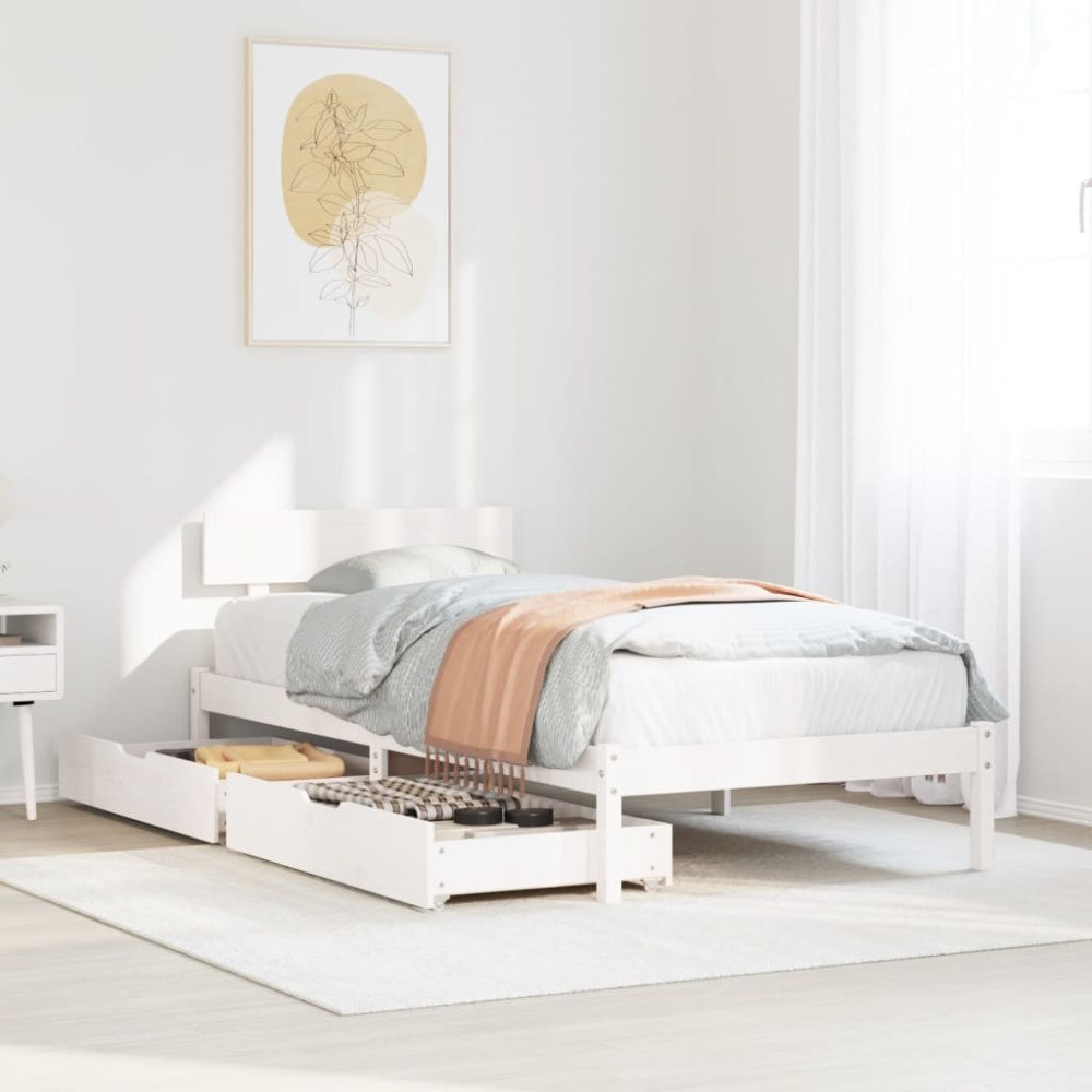 vidaXL Sängram utan madrass vit 90x200 cm massiv furu