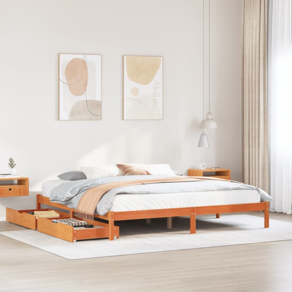 vidaXL Sängram utan madrass vaxbrun 200x200 cm massiv furu