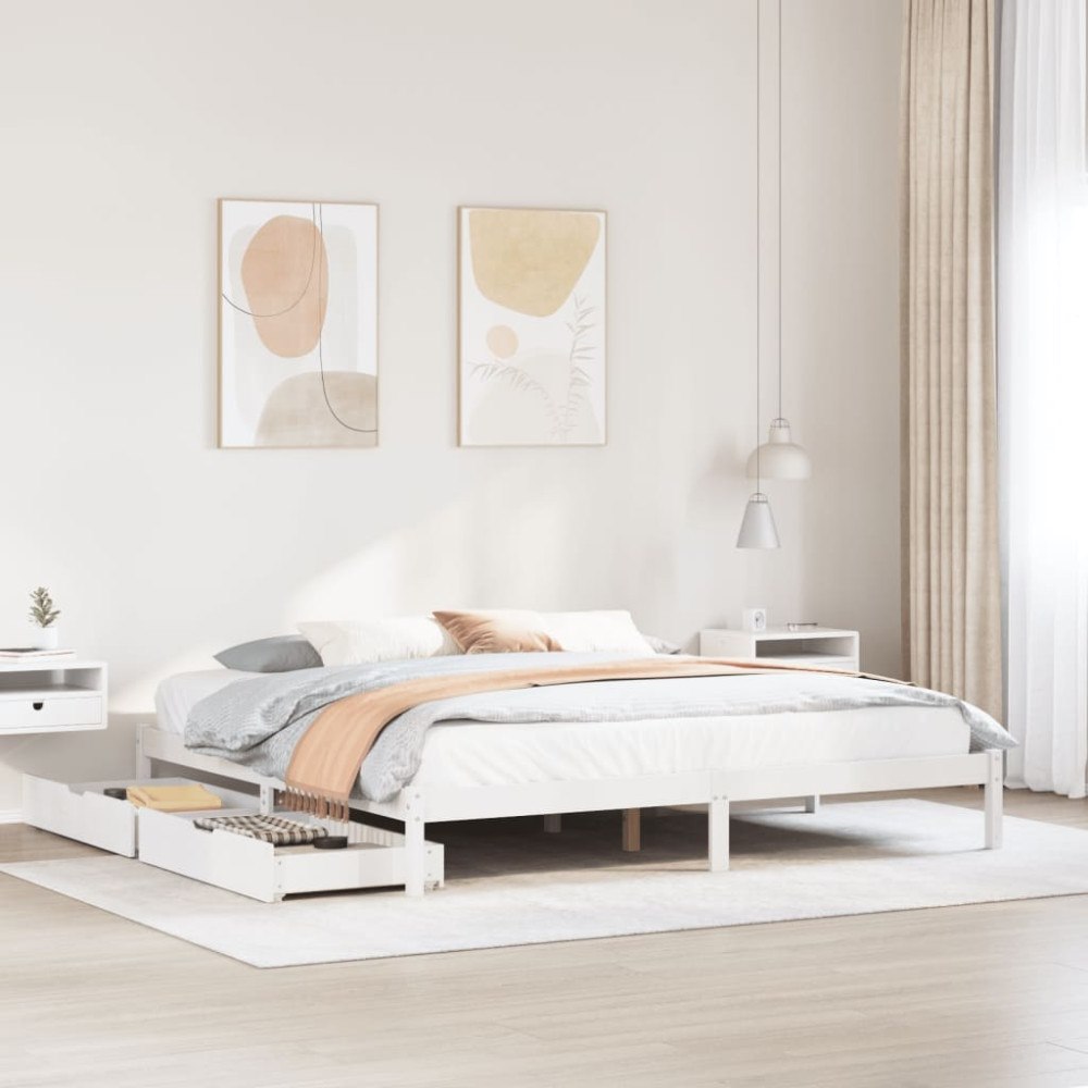 vidaXL Sängram utan madrass vit 200x200 cm massiv furu