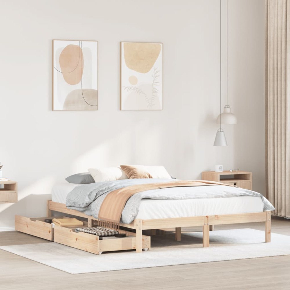 vidaXL Sängram utan madrass 135x190 cm massiv furu