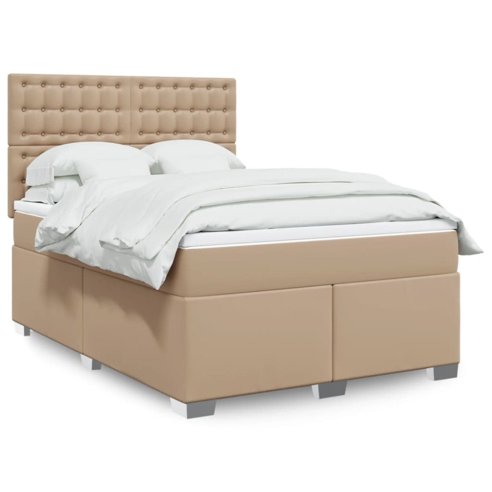 vidaXL Ramsäng med bäddmadrass cappuccino 140x190 cm konstläder