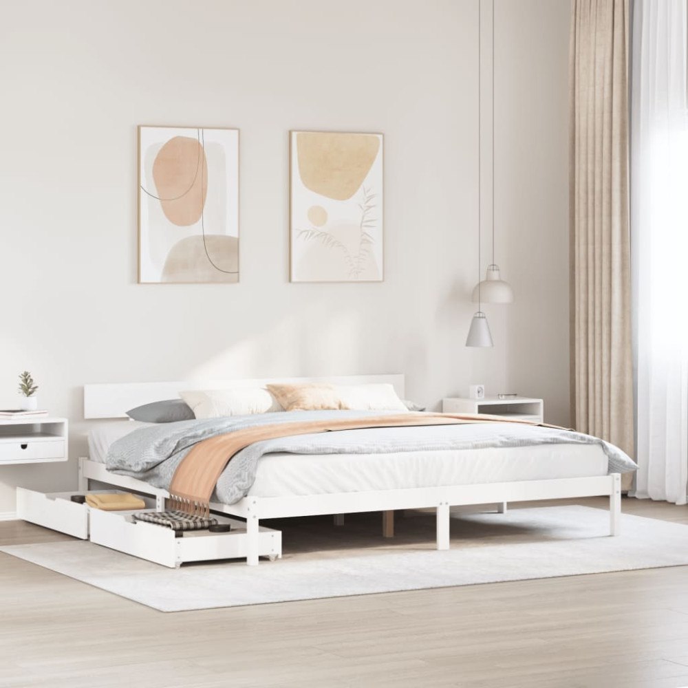 vidaXL Sängram utan madrass vit 180x200 cm massiv furu