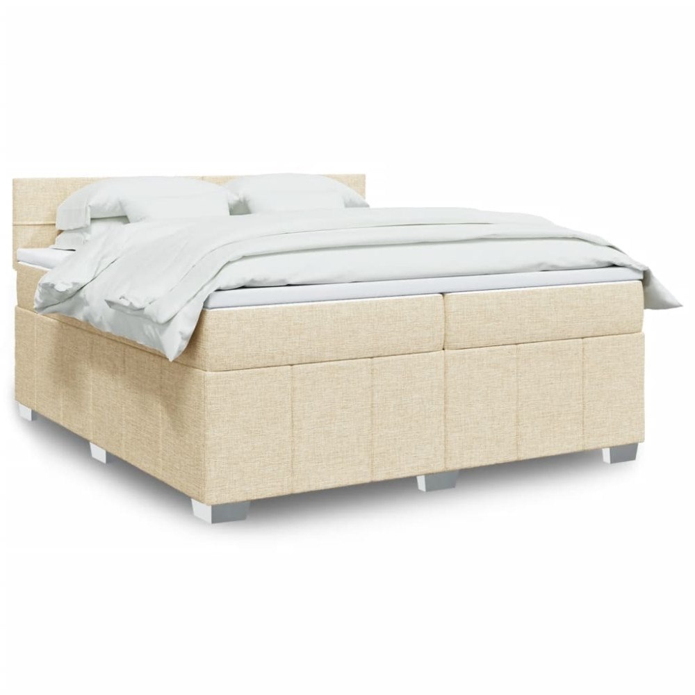 vidaXL Ramsäng med madrass gräddvit 200x200 cm tyg