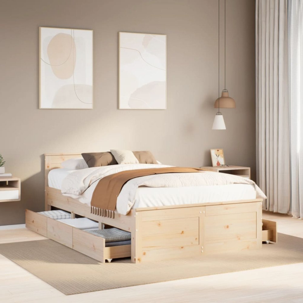 vidaXL Sängram utan madrass med huvudgavel 135x190 cm massiv furu
