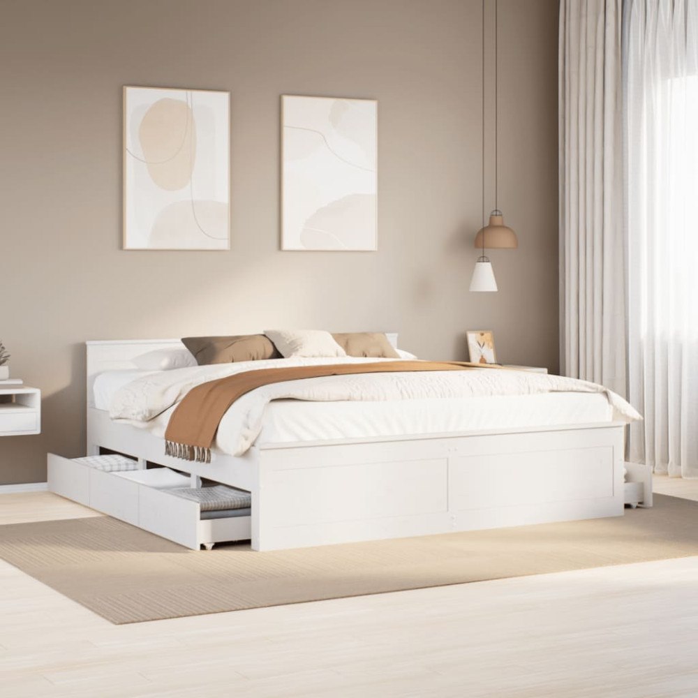 vidaXL Sängram utan madrass med huvudgavel vit 200x200 cm massiv furu