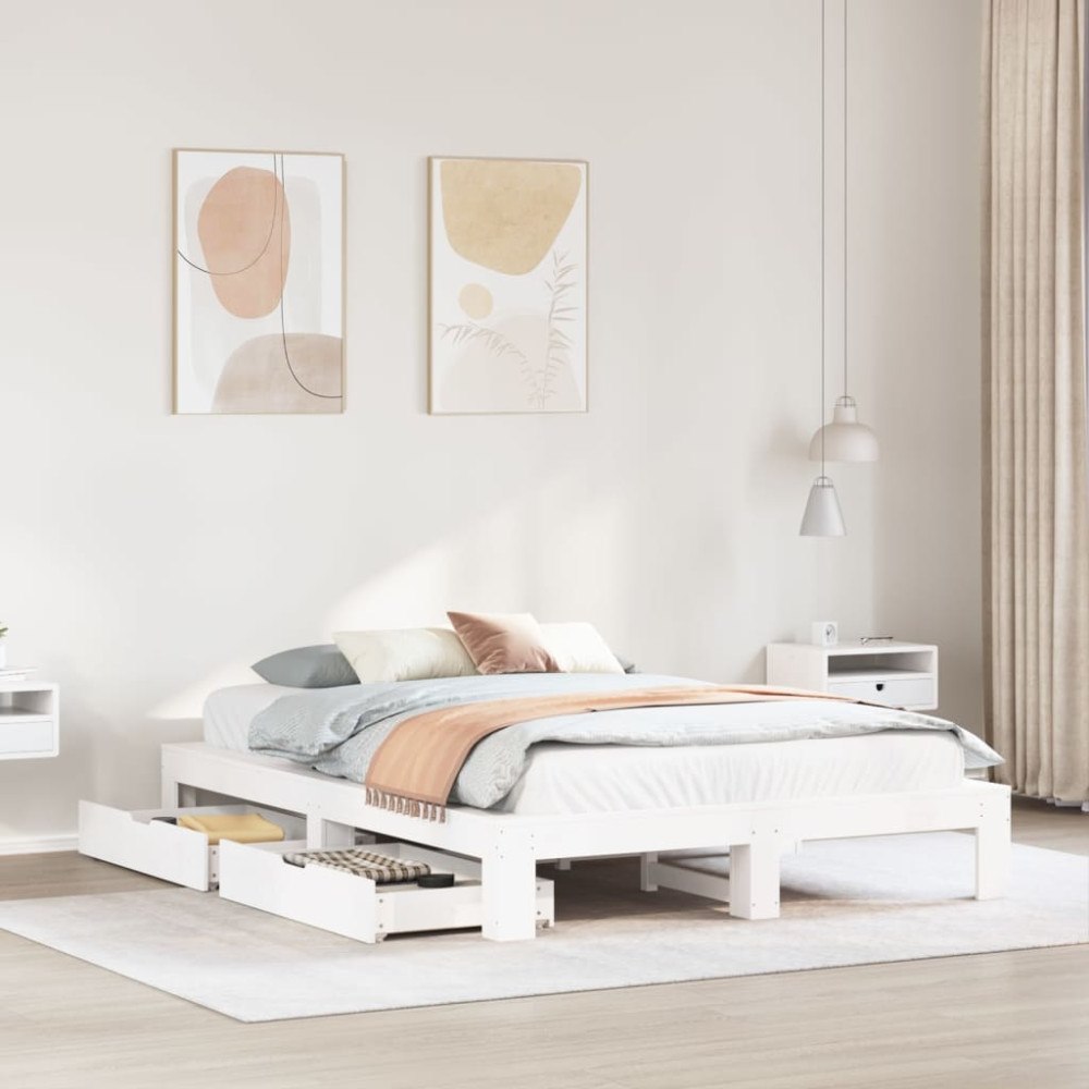 vidaXL Sängram utan madrass vit 150x200 cm massiv furu