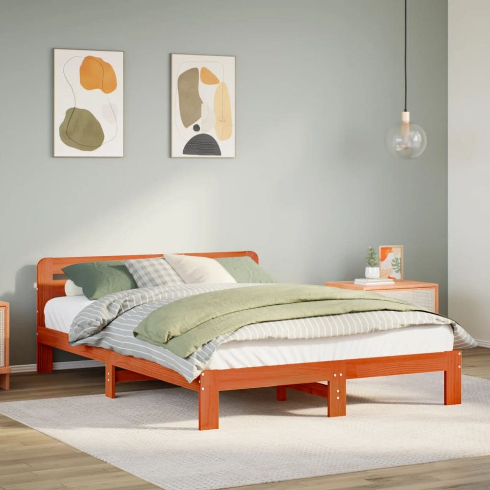 vidaXL Sängram utan madrass vaxbrun 120x200 cm massiv furu