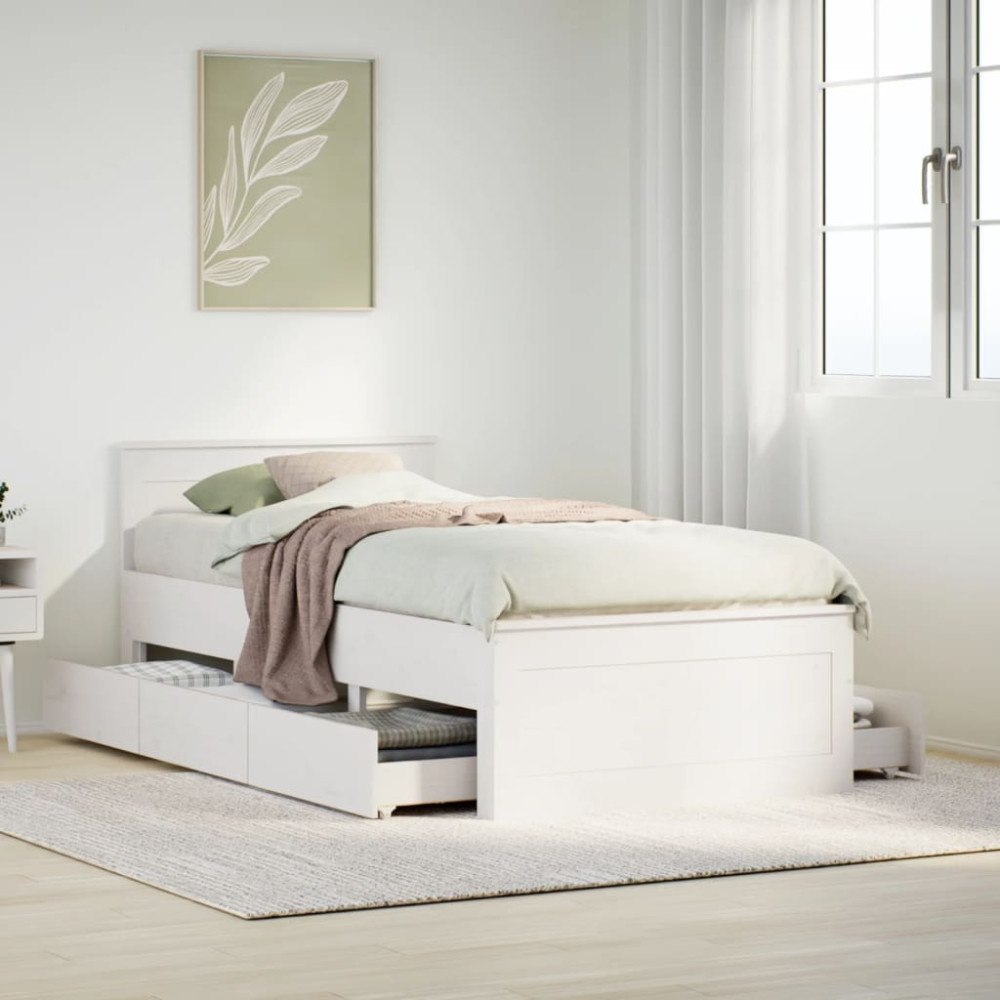 vidaXL Sängram utan madrass med huvudgavel vit 90x200 cm massiv furu