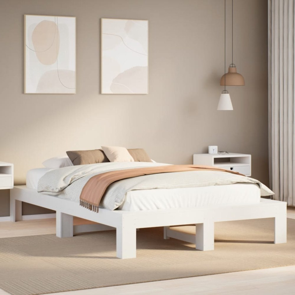 vidaXL Sängram utan madrass vit 120x200 cm massiv furu