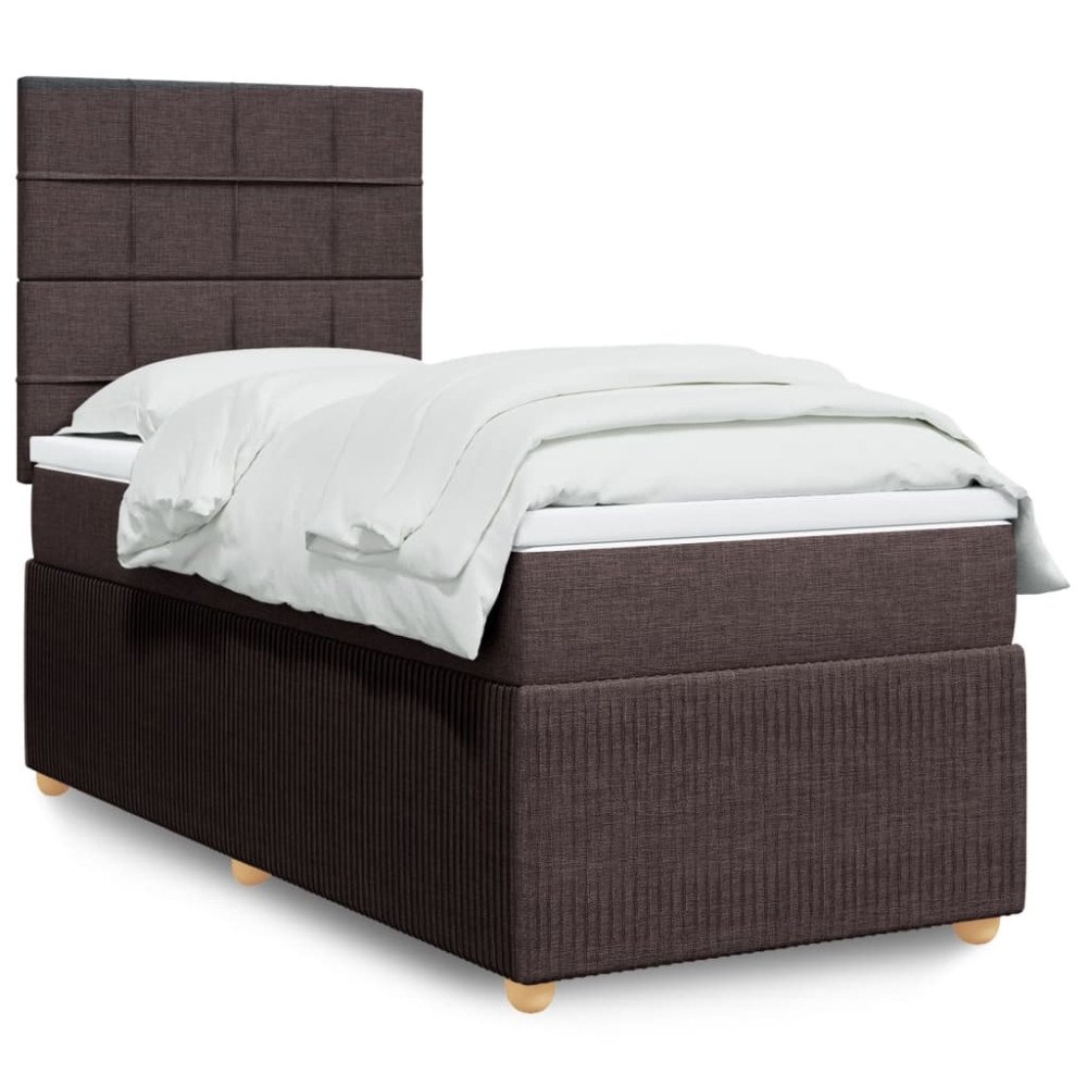 vidaXL Ramsäng med madrass mörkbrun 90x190 cm tyg